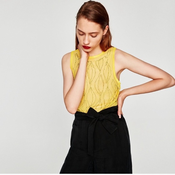 Zara Semi-Sheer Yellow Embroidered Shirt - Picture 2 of 5